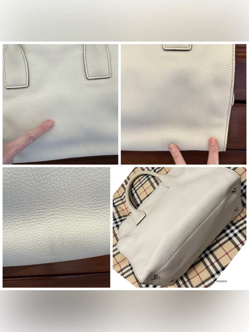 Prada AUTHENTIC Talco Off White Vitello Daino Textured Leather Tote Bag - Picture 9 of 16
